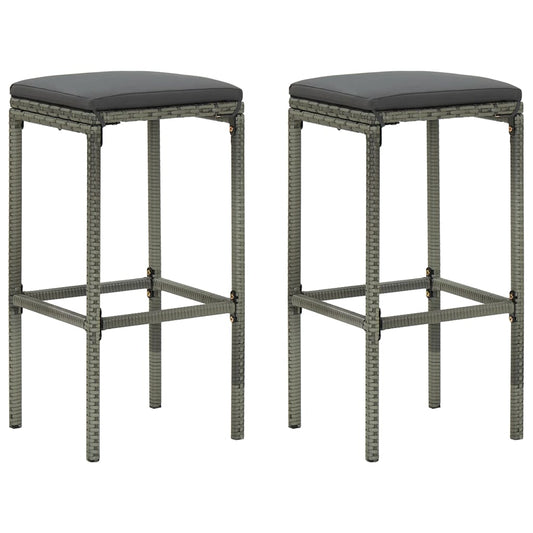Bar Stools with Cushions 2 pcs Gray Poly Rattan