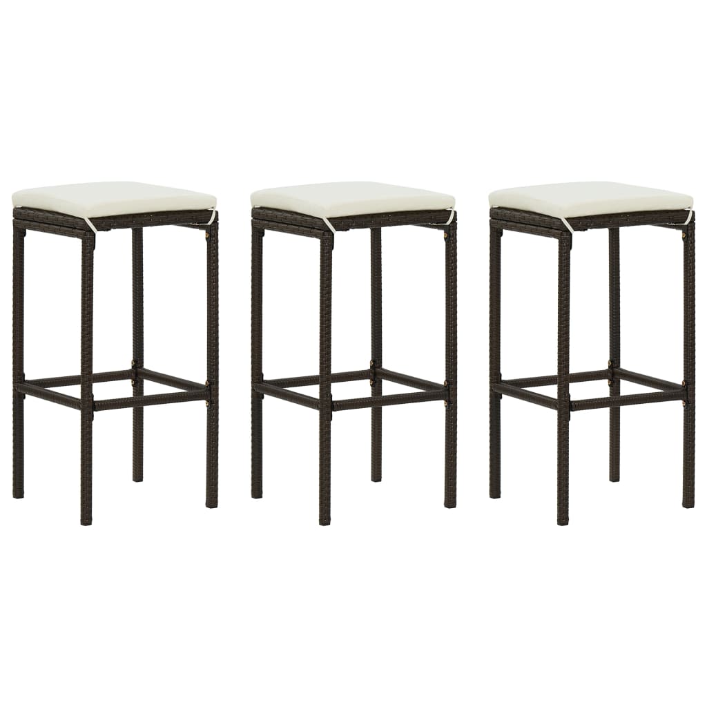 Bar Stools with Cushions 3 pcs Brown Poly Rattan