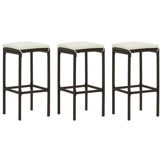 Bar Stools with Cushions 3 pcs Brown Poly Rattan