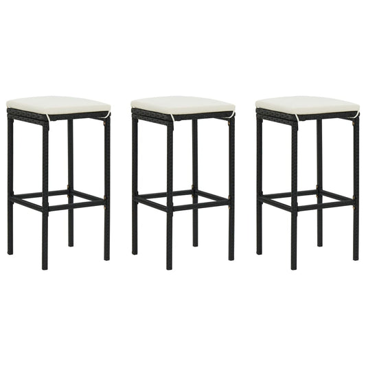 Bar Stools with Cushions 3 pcs Black Poly Rattan