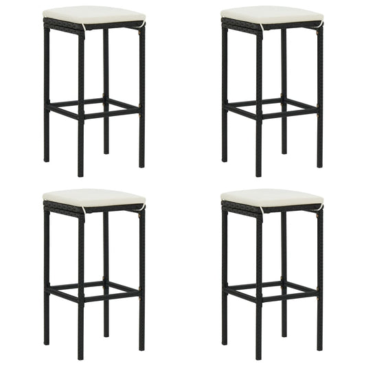 Bar Stools with Cushions 4 pcs Black Poly Rattan