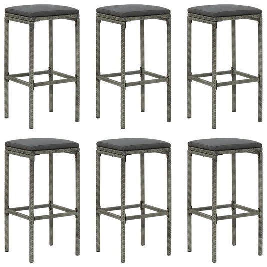 Bar Stools with Cushions 6 pcs Gray Poly Rattan