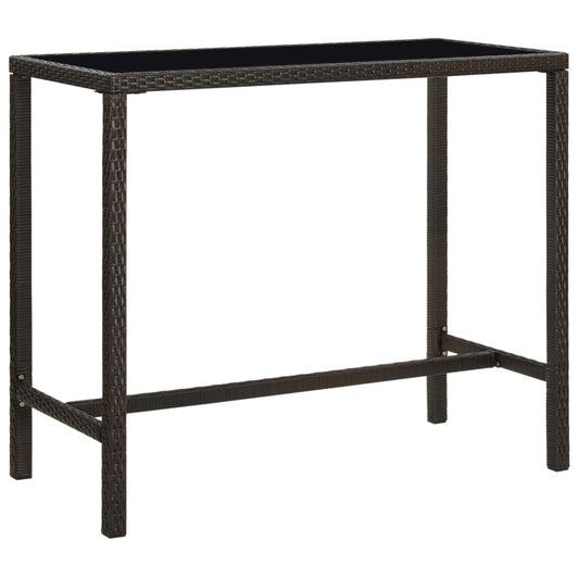 Patio Bar Table Brown 51.2"x23.6"x43.3" Poly Rattan and Glass
