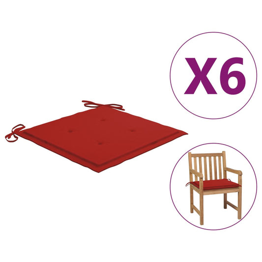 Garden Chair Cushions 6 pcs Red 19.7"x19.7"x1.2" Fabric