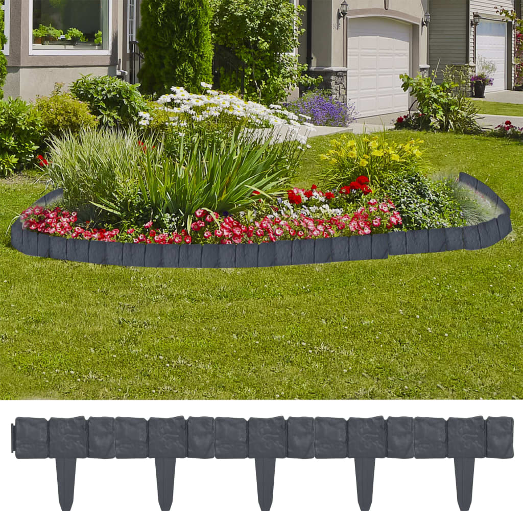 Lawn Fence Stone Look 41 pcs Plastic 393.7"