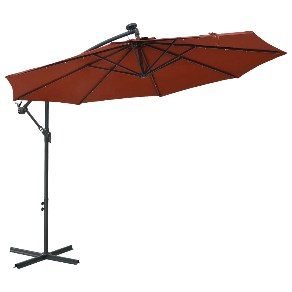 Cantilever Umbrella with LED Lights and Steel Pole Terracotta