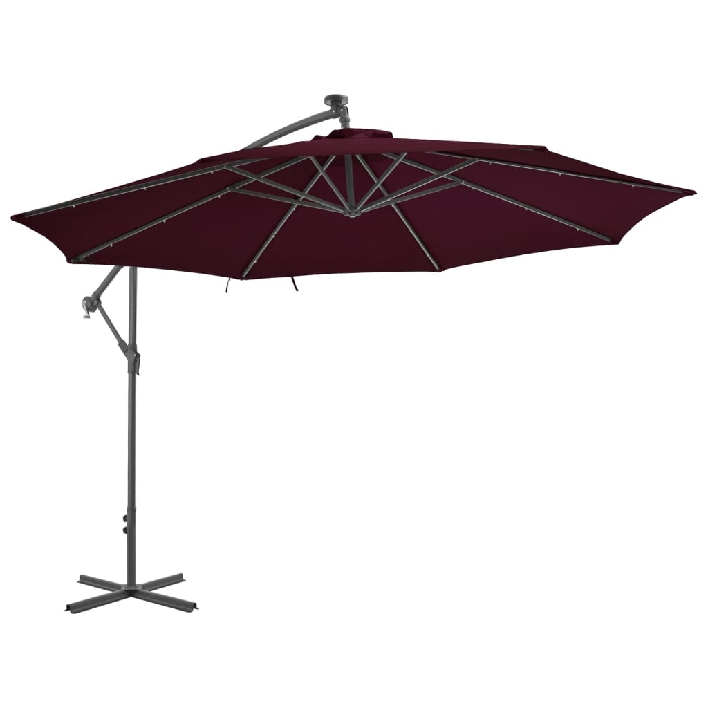 Cantilever Umbrella with LED Lights Bordeaux Red 137.8"