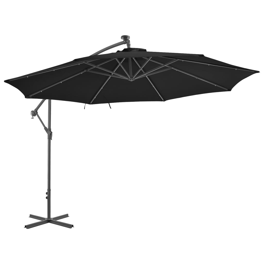 Cantilever Umbrella with LED Lights Black 137.8"