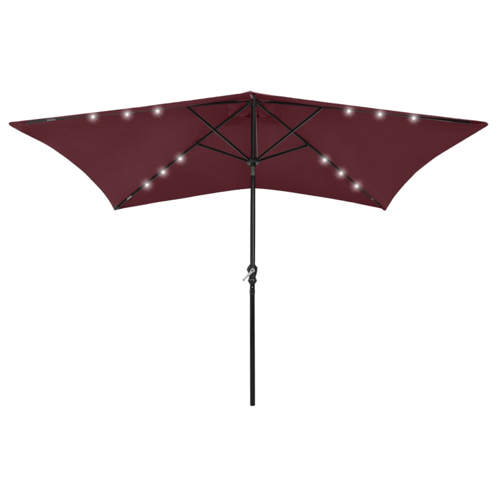 Parasol with LEDs and Steel Pole Bordeaux Red 6.6'x9.8'