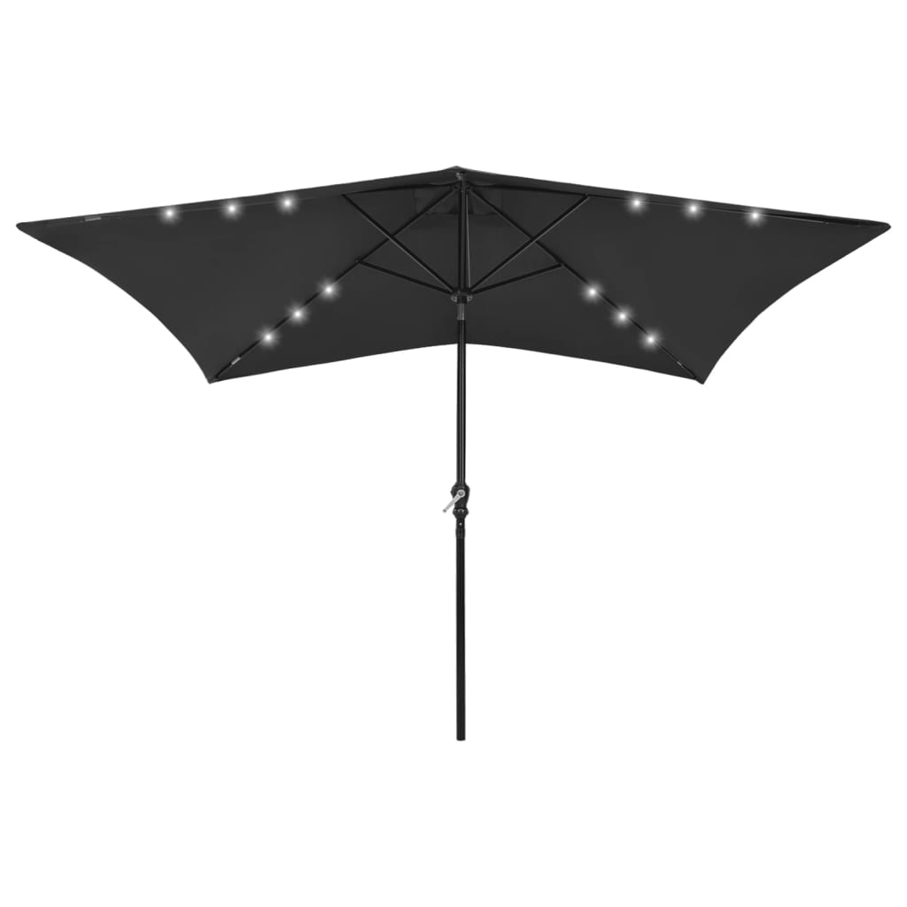 Parasol with LEDs and Steel Pole Black 6.6'x9.8'