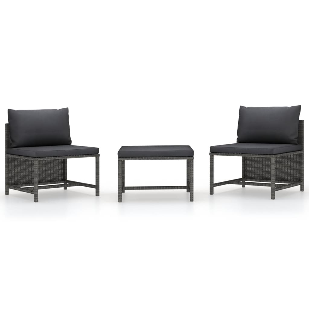 3 Piece Patio Sofa Set with Cushions Gray Poly Rattan