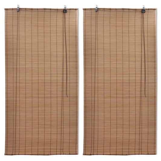 Bamboo Roller Blinds 2 pcs 31.5" x 63" Brown