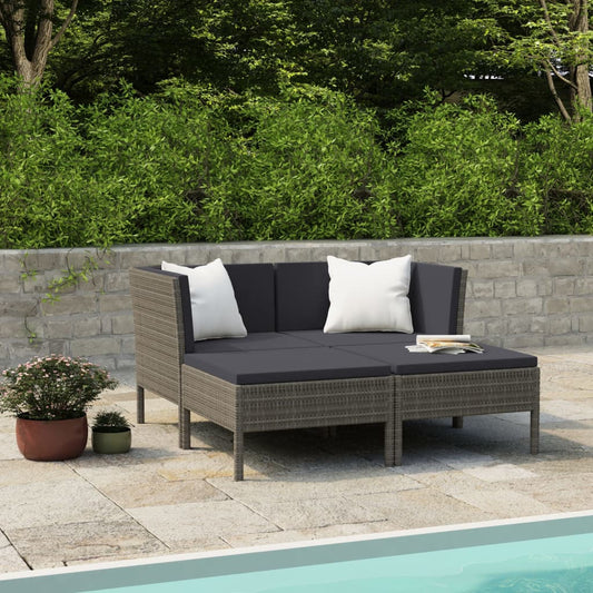 4 Piece Patio Lounge Set with Cushions Poly Rattan Gray