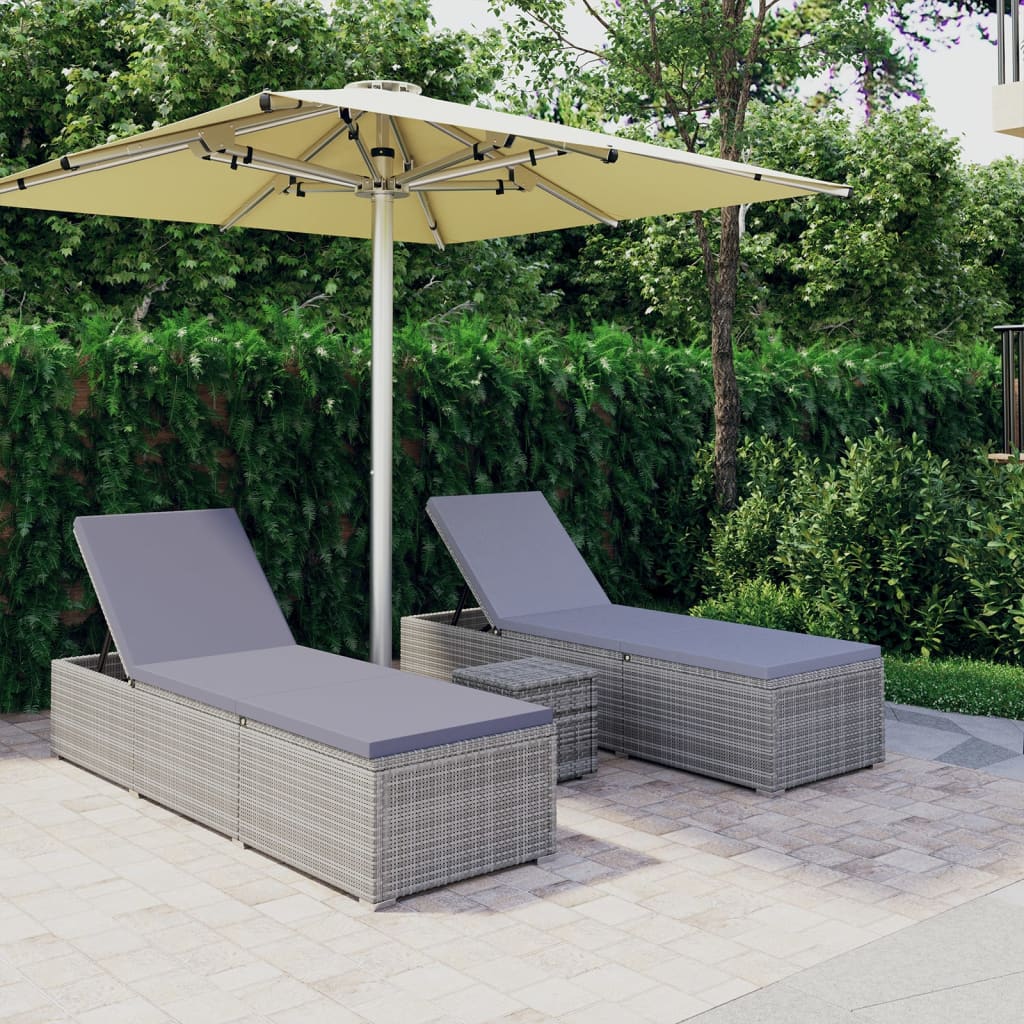 3 Piece Patio Sun Loungers with Tea Table Poly Rattan Gray