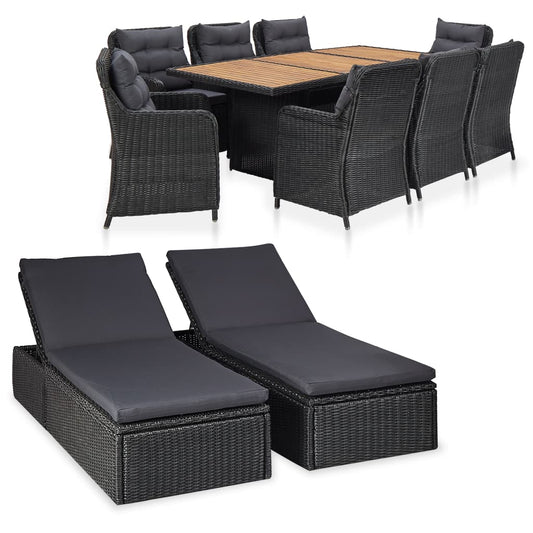 11 Piece Patio Dining Set Poly Rattan Black
