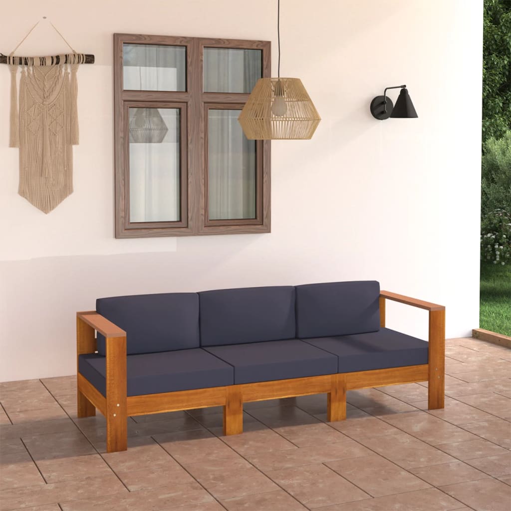 3-Seater Patio Sofa with Dark Gray Cushions Acacia Wood