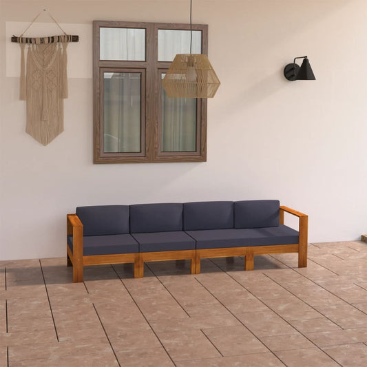 4-Seater Patio Sofa with Dark Gray Cushions Acacia Wood