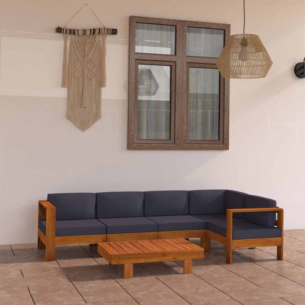 6 Piece Patio Lounge Set with Dark Gray Cushions Acacia Wood