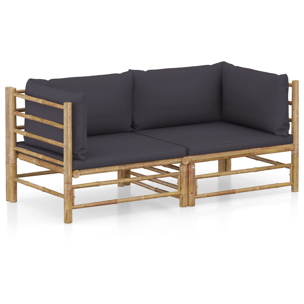 2 Piece Patio Lounge Set with Dark Gray Cushions Bamboo