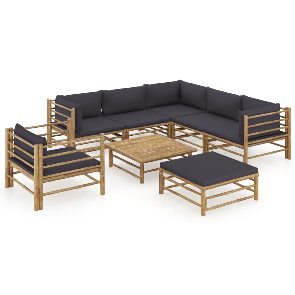 8 Piece Patio Lounge Set with Dark Gray Cushions Bamboo