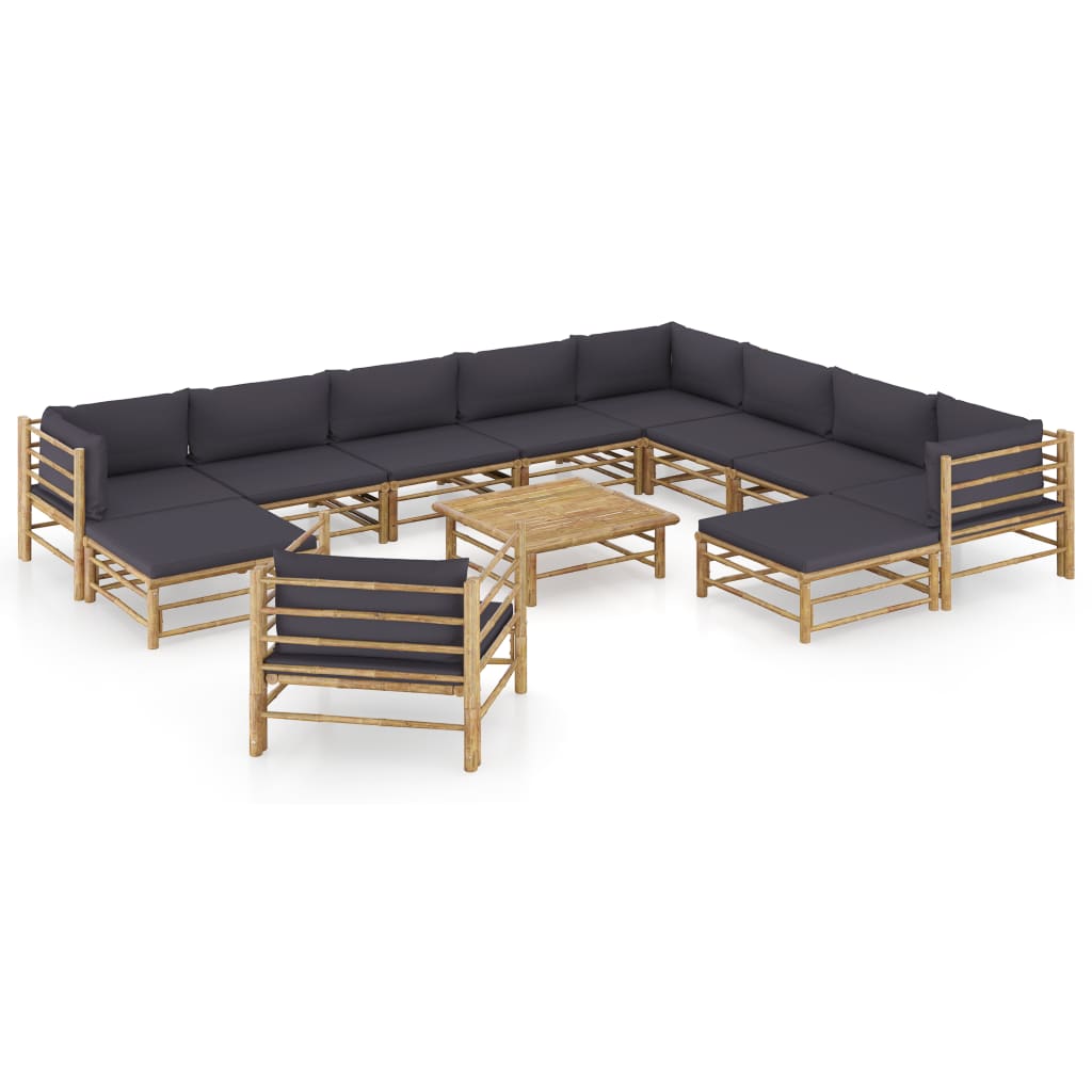 12 Piece Patio Lounge Set with Dark Gray Cushions Bamboo