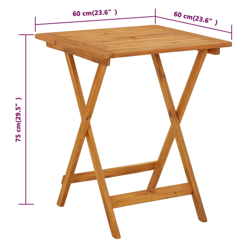 Folding Patio Table 23.6"x23.6"x29.5" Solid Acacia Wood
