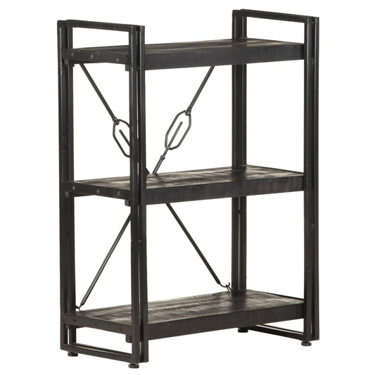 3-Tier Bookcase Black 23.6"x11.8"x31.5" Solid Mango Wood