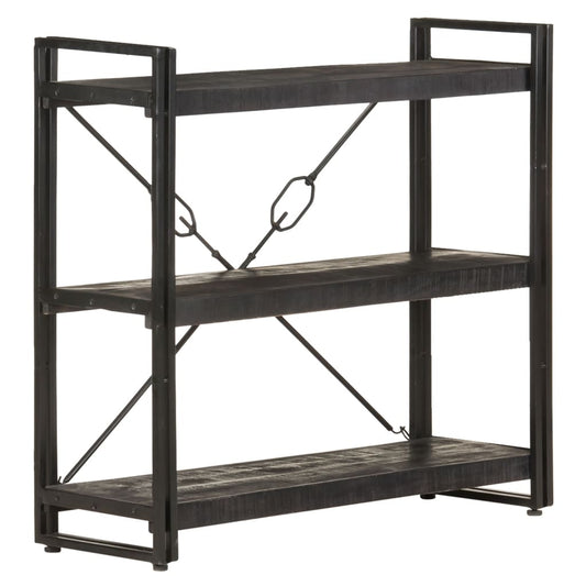 3-Tier Bookcase Black 35.4"x11.8"x31.5" Solid Mango Wood