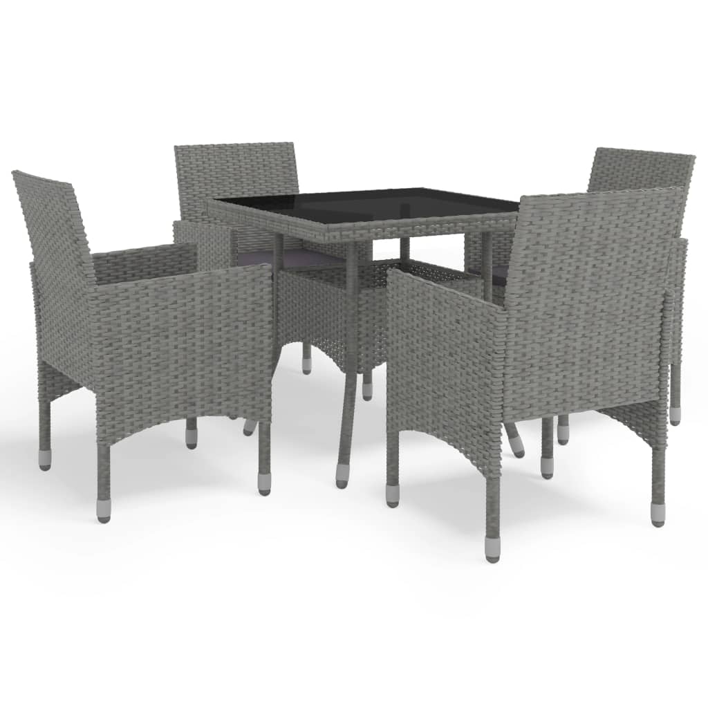 5 Piece Patio Dining Set Gray Poly Rattan and Glass