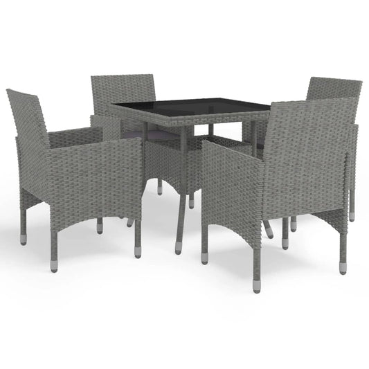 5 Piece Patio Dining Set Gray Poly Rattan and Glass
