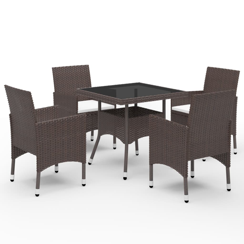 5 Piece Patio Dining Set Brown Poly Rattan and Glass