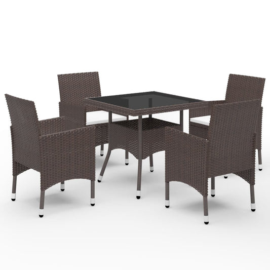 5 Piece Patio Dining Set Brown Poly Rattan and Glass