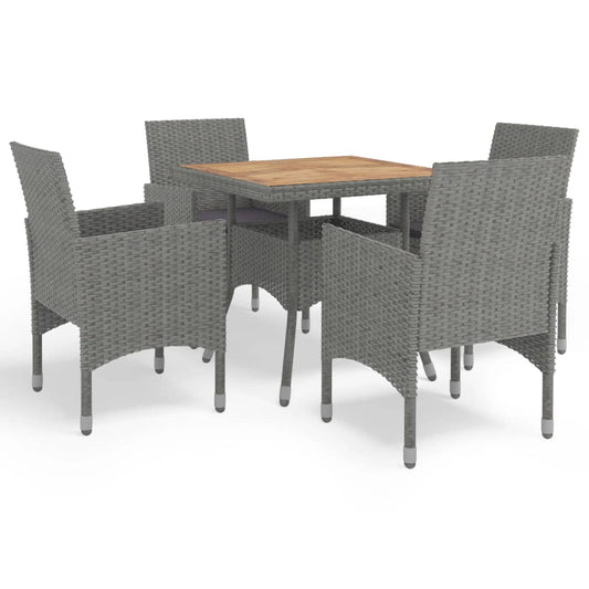 5 Piece Patio Dining Set Gray Poly Rattan and Acacia Wood