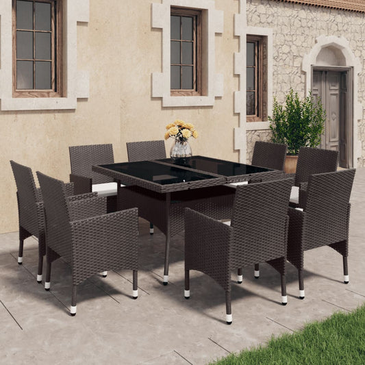 9 Piece Patio Dining Set Poly Rattan and Glass Brown