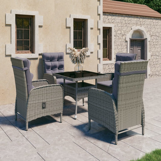 5 Piece Patio Dining Set Poly Rattan and Glass Gray