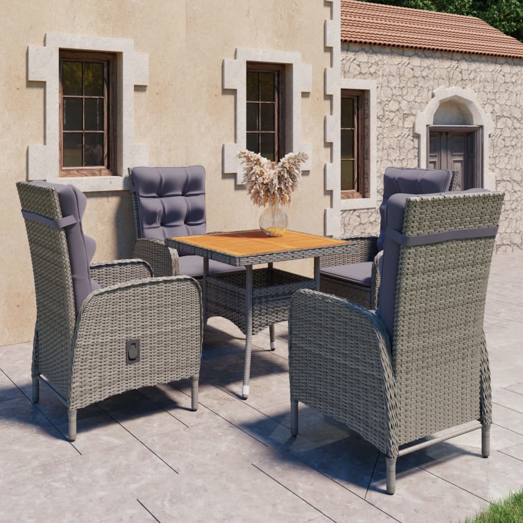 5 Piece Patio Dining Set Poly Rattan and Acacia Wood Gray