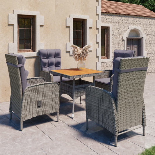 5 Piece Patio Dining Set Poly Rattan and Acacia Wood Gray
