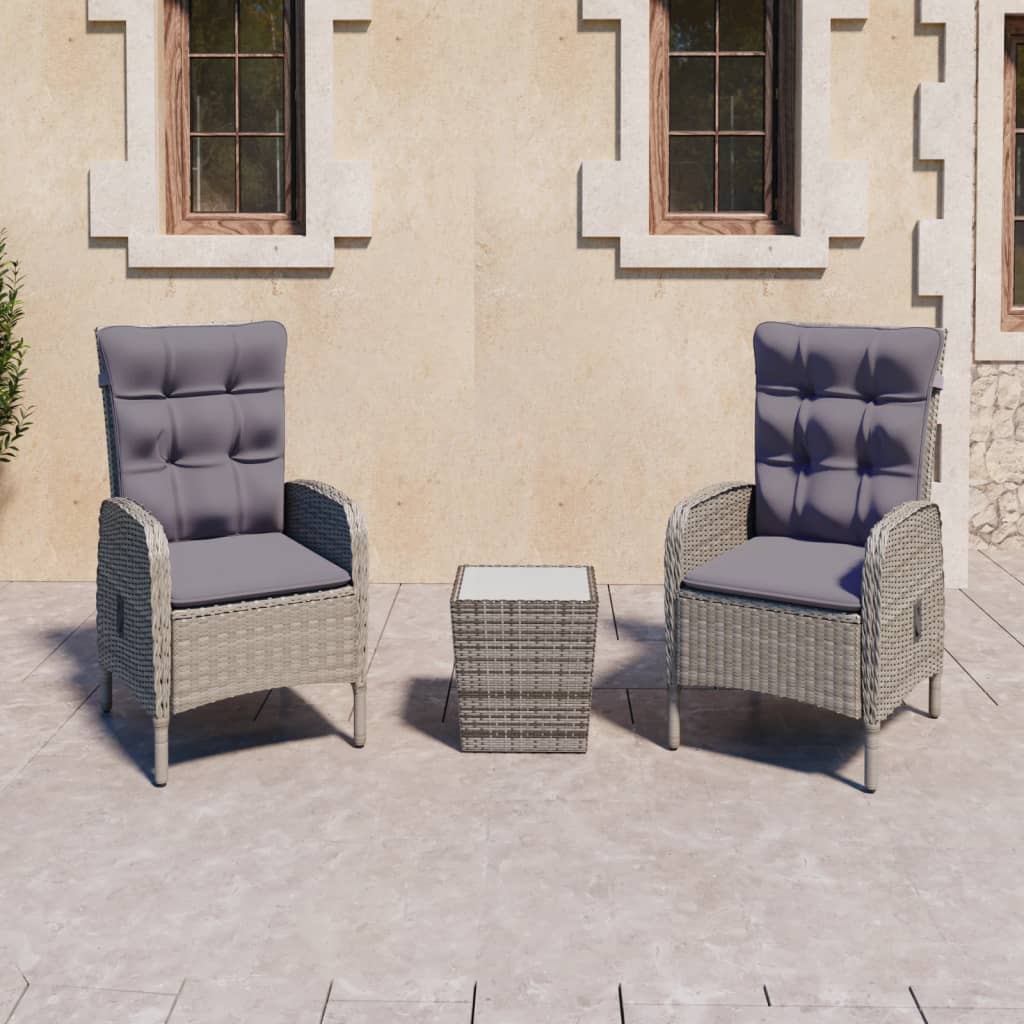 3 Piece Patio Bistro Set Poly Rattan and Glass Gray
