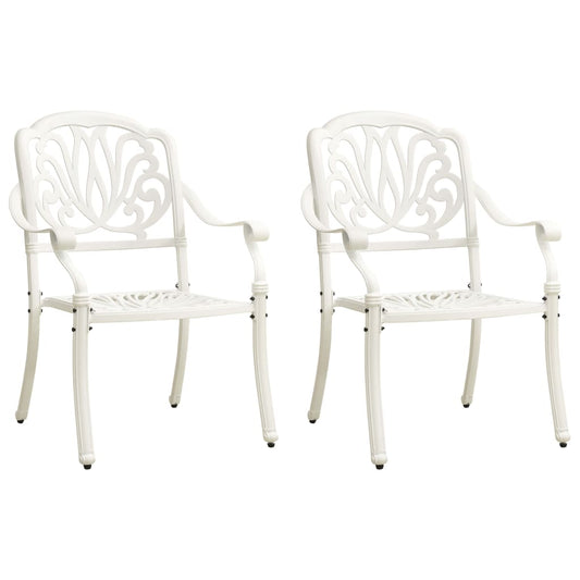 Patio Chairs 2 pcs Cast Aluminum White