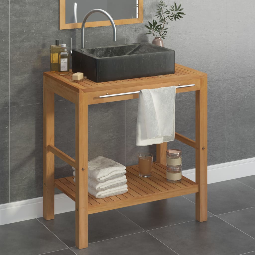 Bathroom Vanity Cabinet Solid Teak with Sink Marble Black