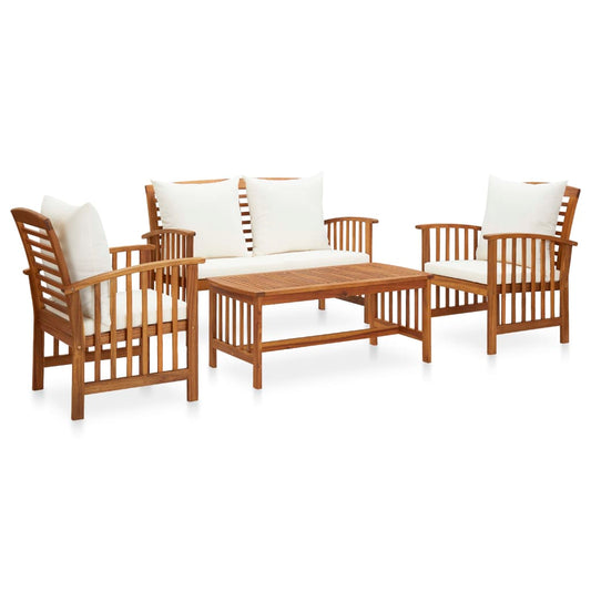 4 Piece Patio Lounge Set with Cushions Solid Acacia Wood