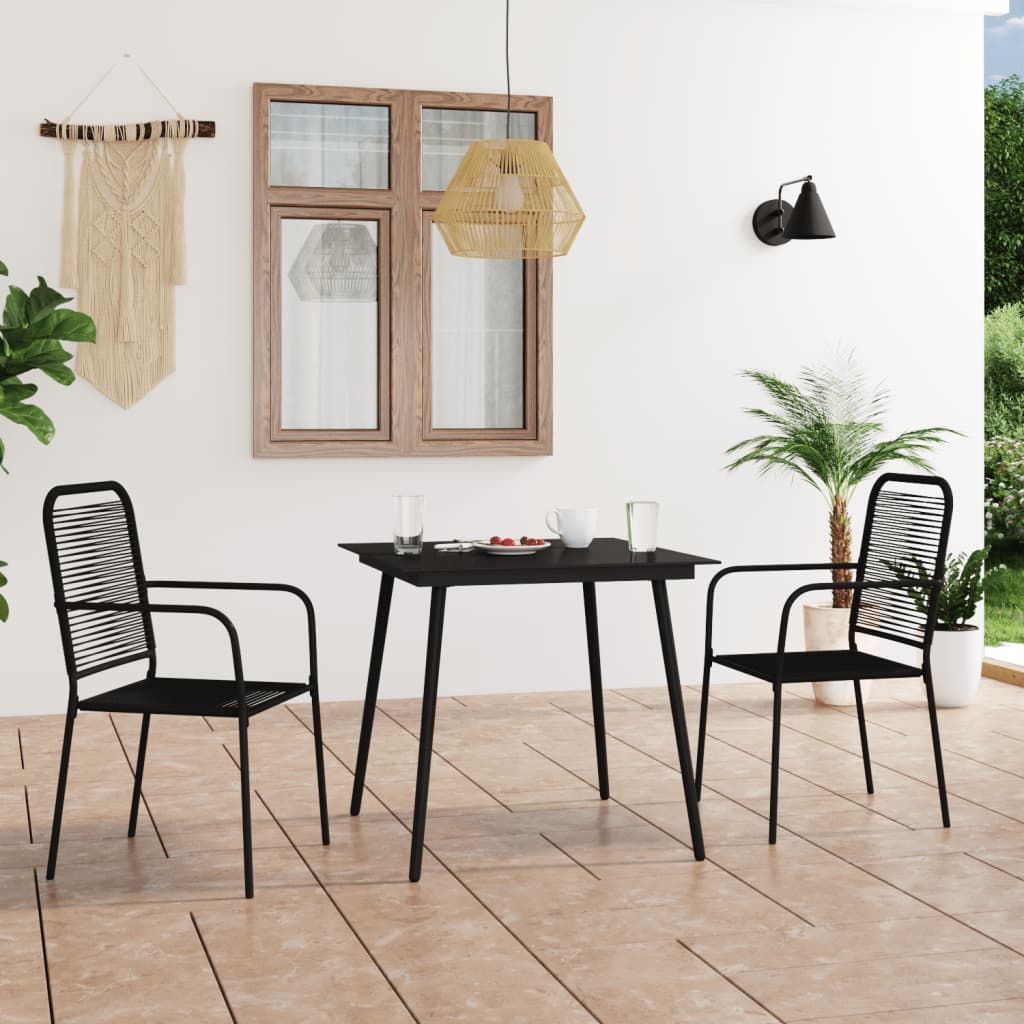 3 Piece Patio Dining Set Cotton Rope and Steel Black