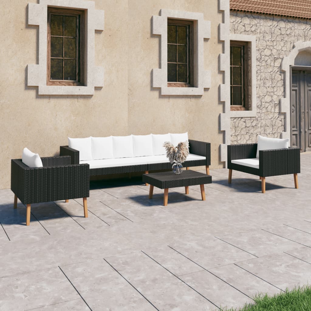4 Piece Patio Lounge Set with Cushions Poly Rattan Black