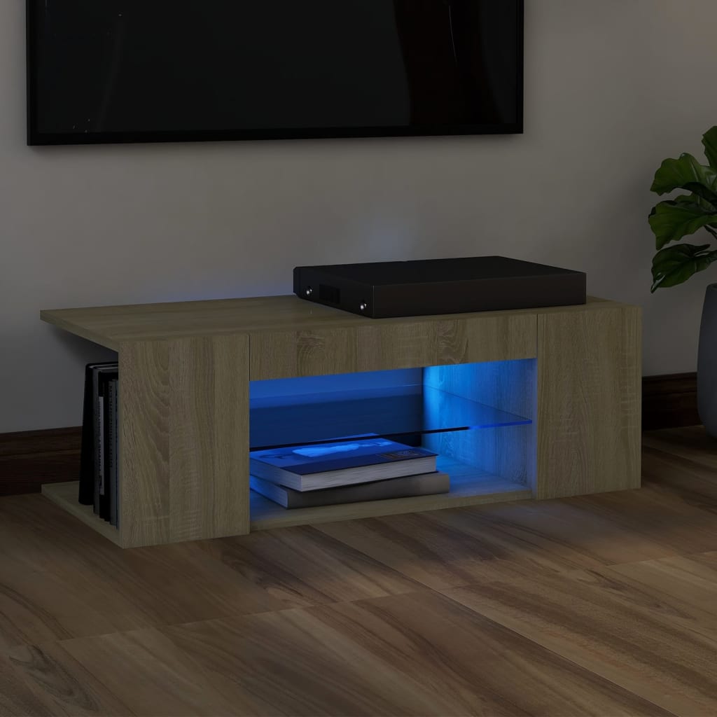 TV Cabinet with LED Lights Sonoma Oak 35.4"x15.4"x11.8"