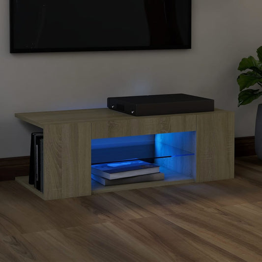 TV Cabinet with LED Lights Sonoma Oak 35.4"x15.4"x11.8"