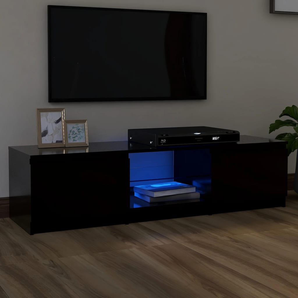 TV Cabinet with LED Lights Black 55.1"x15.7"x14"