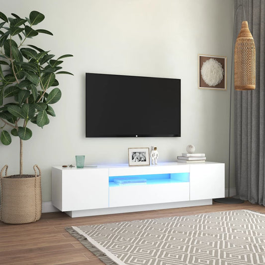 TV Cabinet with LED Lights White 63"x13.8"x15.7"