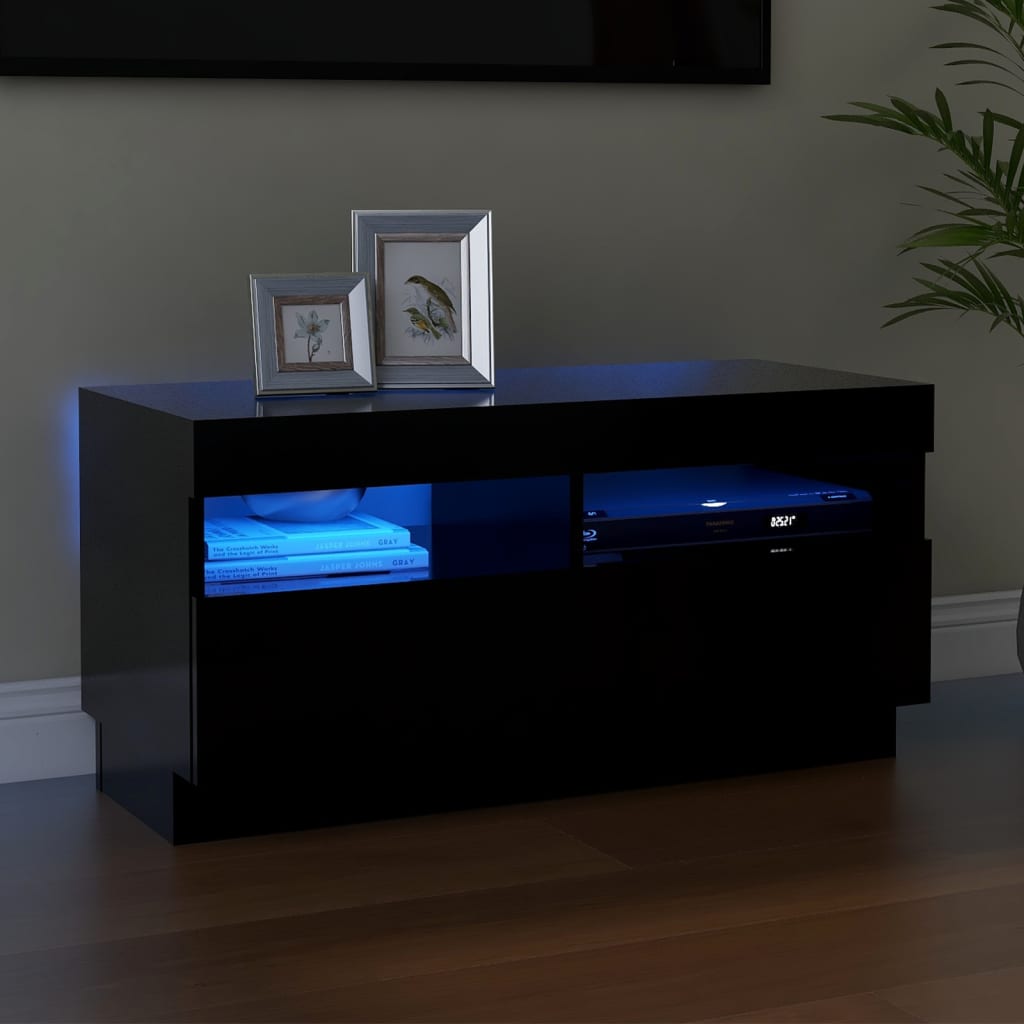 TV Cabinet with LED Lights Black 31.5"x13.8"x15.7"