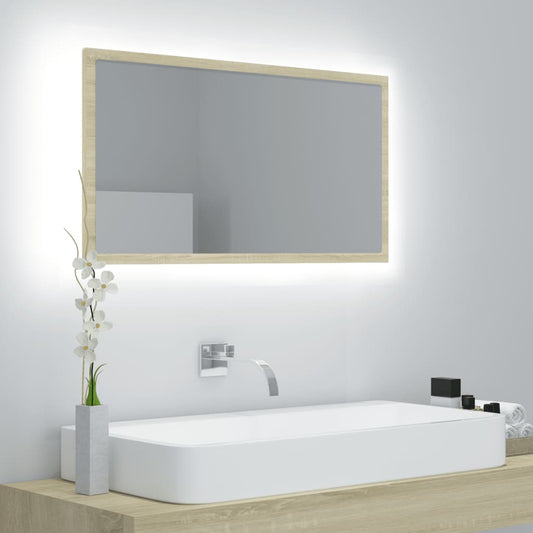 LED Bathroom Mirror Sonoma Oak 31.5"x3.3"x14.6" Acrylic