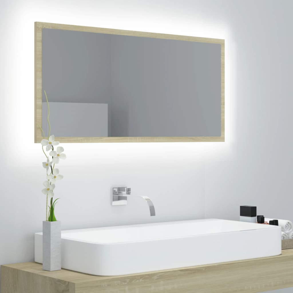 LED Bathroom Mirror Sonoma Oak 35.4"x3.3"x14.6" Acrylic